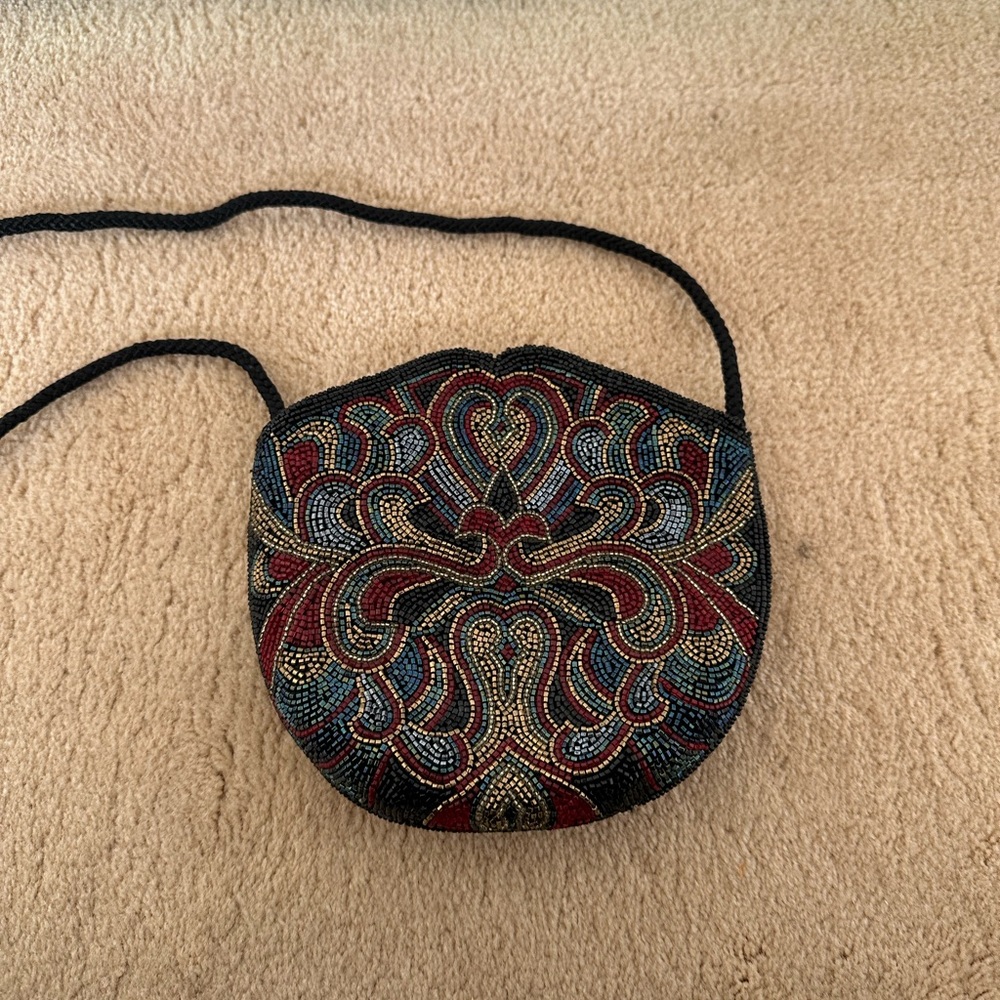 Vintage beaded pouch style formal cross body bag shoulder bag